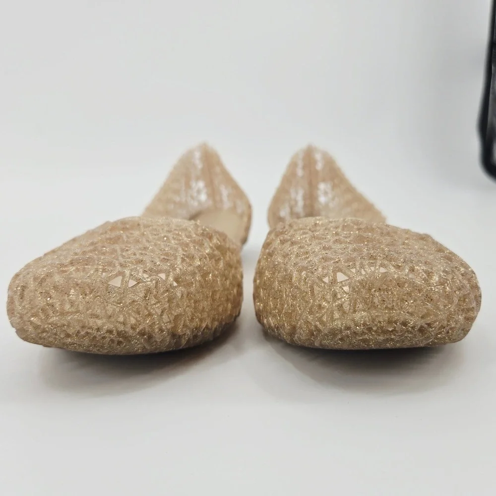 Mini Melissa Campana Papel Gold Glitter Ballet Flat Kids‎ Size 3 EUC